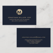 ラグジュアリーミニマルブルー金ゴールドイニシャル 名刺 (正面/裏面)