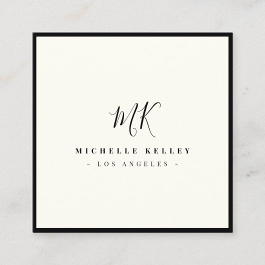 ラグジュアリーミニマルモノグラムブラックアイボリークラシックシック スクエア名刺 (正面)