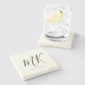 ラグジュアリーミニマルモノグラムブラックアイボリーシックスタイリッシュ ストーンコースター (横)