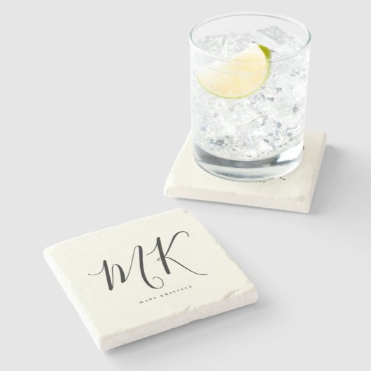 ラグジュアリーミニマルモノグラムブラックアイボリーシックスタイリッシュ ストーンコースター (横)