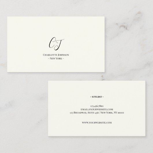 ラグジュアリーミニマルモノグラムブラックアイボリーシックスタイリッシュ 名刺 (正面/裏面)