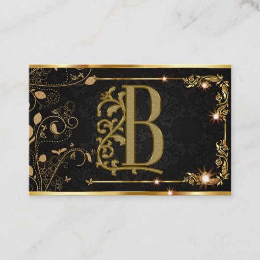 ラグジュアリーミニマルモノグラムブラック金ゴールドシックスタイリッシュ 名刺 (正面)