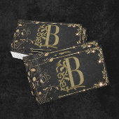 ラグジュアリーミニマルモノグラムブラック金ゴールドシックスタイリッシュ 名刺