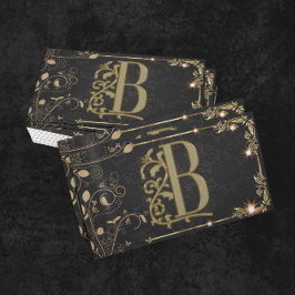 ラグジュアリーミニマルモノグラムブラック金ゴールドシックスタイリッシュ 名刺