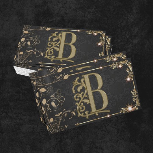 ラグジュアリーミニマルモノグラムブラック金ゴールドシックスタイリッシュ 名刺