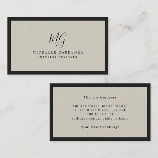 ラグジュアリーミニマルモノグラムリネン 名刺 (正面/裏面)