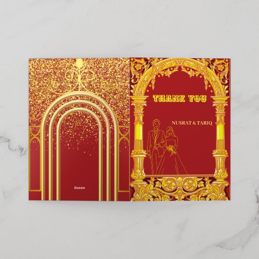 ラグジュアリームスリム結婚ニカの挨拶 箔グリーティングカード (外側レイダウン)