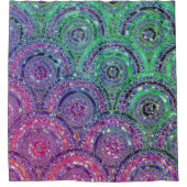 ラグジュアリーメタルフォイルグリッターピンクグリーンドットサークル シャワーカーテン (正面)