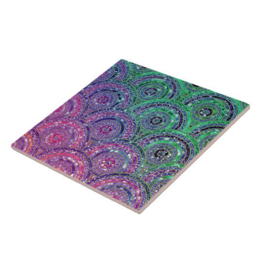 ラグジュアリーメタルフォイルグリッターピンクグリーンドットサークル タイル (側面)