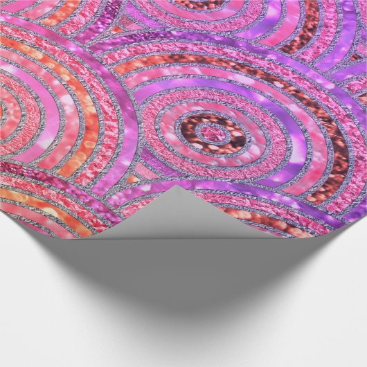 ラグジュアリーメタルフォイルグリッターピンク金ゴールドドットサークル ラッピングペーパー (角)