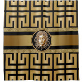 ラグジュアリーメドゥサブラック&金ゴールドシャワーカーテン シャワーカーテン (正面)