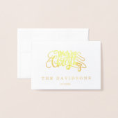 ラグジュアリーメリークリスマスタイポグラフィモノグラム 箔カード (封筒付き正面)