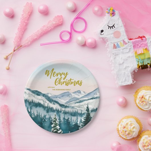 ラグジュアリーメリークリスマスツリーの森の金ゴールドスクリプト休日 ペーパープレート (パーティー)