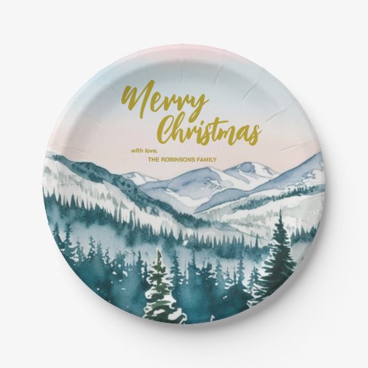 ラグジュアリーメリークリスマスツリーの森の金ゴールドスクリプト休日 ペーパープレート (正面)