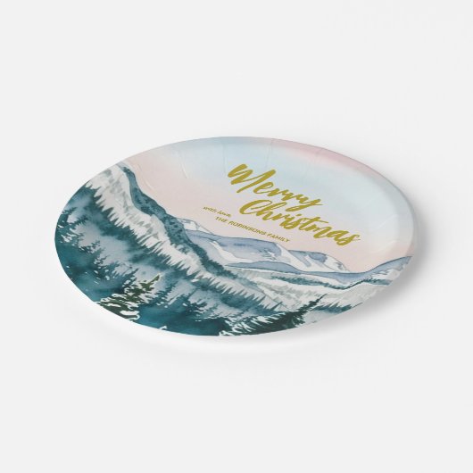 ラグジュアリーメリークリスマスツリーの森の金ゴールドスクリプト休日 ペーパープレート (アングル)