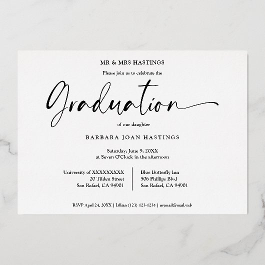 ラグジュアリーモダンなゴールデンエレガントフォトグランジ 箔招待状 (裏面)