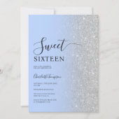 ラグジュアリーモダンなシルバーグリッターアイスブルースウィート16 招待状 (正面)