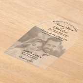 ラグジュアリーモダンなブラック&ホワイトフォト結婚ズ アクリル招待状 (レイダウン)