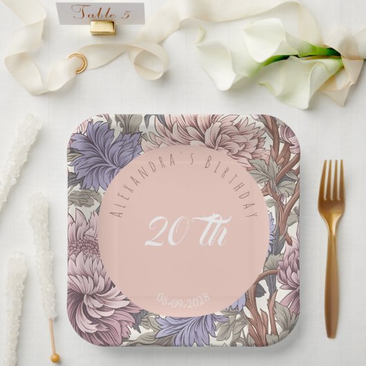 ラグジュアリーモダンな美しい上品なフローラ誕生日 ペーパープレート (ウェディング)