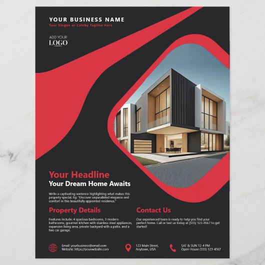 ラグジュアリーモダンエテ実在ートマーケティングブラック&レッド チラシ (正面)