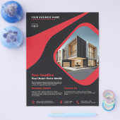 ラグジュアリーモダンエテ実在ートマーケティングブラック&レッド チラシ (シングル)