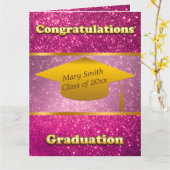 ラグジュアリーモダンカスタマイズピンクグリッター カード (黄色い花)