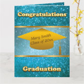 ラグジュアリーモダンカスタマイズブルーグリッター カード (黄色い花)