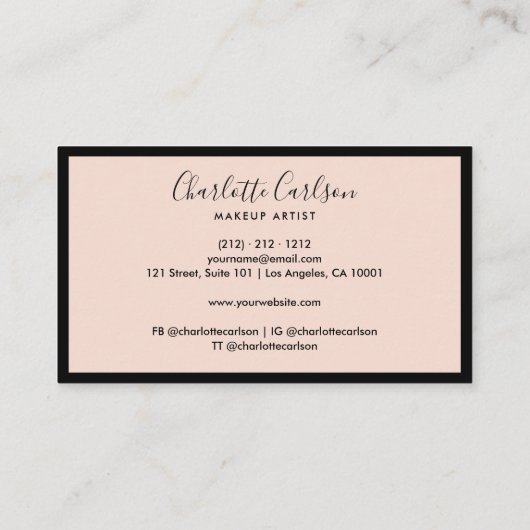 ラグジュアリーモダンスクリプト赤面ピンクブラック 名刺 (裏面)