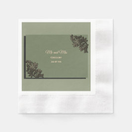 ラグジュアリーモダンセージグリーン&金ゴールドクラシックメタリック 縁ありカクテルナプキン