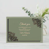 ラグジュアリーモダンセージグリーン&金ゴールドクラシックメタリックT サンキューカード (スタンド正面)