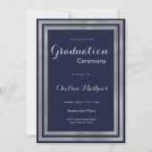 ラグジュアリーモダンネイビーブルーシルバー卒業 招待状 (正面)