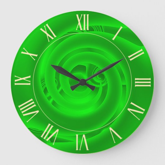 ラグジュアリーモダンネオングリーン抽象芸術フローラバラ ラージ壁時計 (正面)