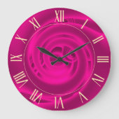 ラグジュアリーモダンネオンピンク抽象芸術フローラバラ ラージ壁時計 (正面)