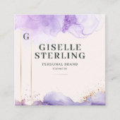 ラグジュアリーモダンパープルウォーターカラーゴールドフォイル スクエア名刺 (正面)