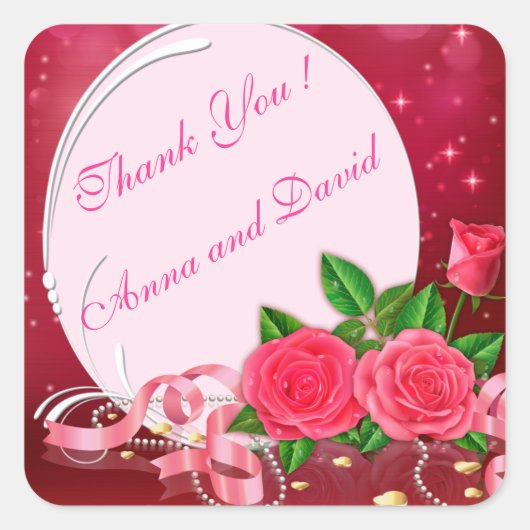 ラグジュアリーモダンピンクローズテキストを追加 スクエアシール (正面)