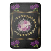 ラグジュアリーモダンブラック金ゴールドパープルフローラトレンディー バスマット (正面縦)