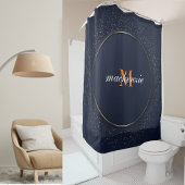 ラグジュアリーモダンブルーサークルオレンジモノグラムスクリプト シャワーカーテン