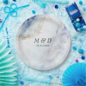 ラグジュアリーモダンブルーマーブル結婚ズ紙プレート ペーパープレート (パーティー)