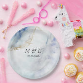 ラグジュアリーモダンブルーマーブル結婚ズ紙プレート ペーパープレート (パーティー)