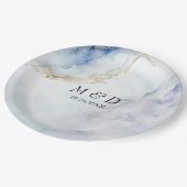 ラグジュアリーモダンブルーマーブル結婚ズ紙プレート ペーパープレート (アングル)