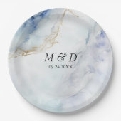 ラグジュアリーモダンブルーマーブル結婚ズ紙プレート ペーパープレート (正面)