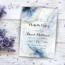 ラグジュアリーモダンブルーマーブル結婚式招待状 招待状