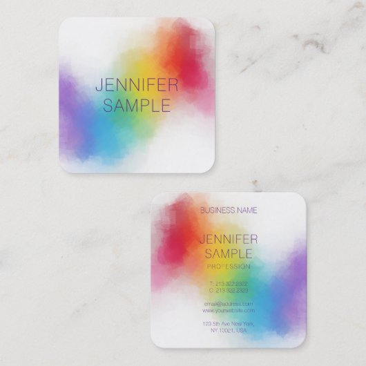 ラグジュアリーモダンプロフェッショナルエレガントレインボー スクエア名刺 (正面/裏面)