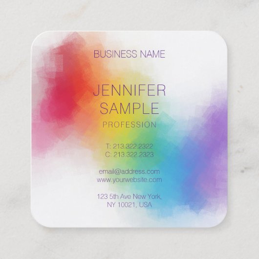 ラグジュアリーモダンプロフェッショナルエレガントレインボー スクエア名刺 (裏面)