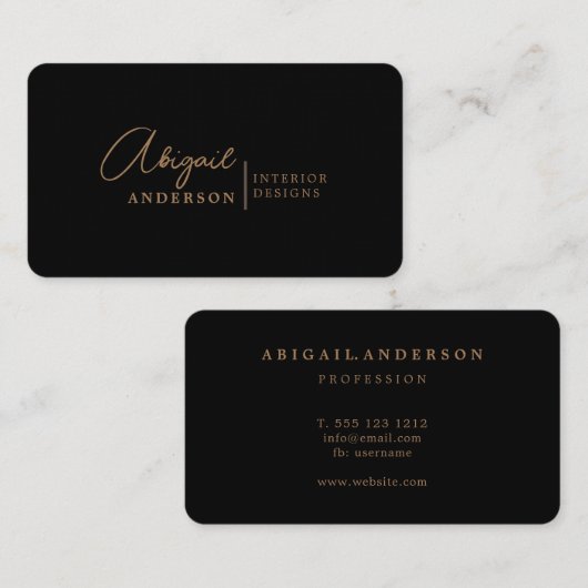 ラグジュアリーモダンプロフェッショナルブラックブラウンシグネチャー 名刺 (正面/裏面)