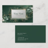 ラグジュアリーモダンボタニカルエメラルド&金ゴールド 名刺 (正面/裏面)