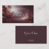 ラグジュアリーモダンボタニカルブルゴーニュ&金ゴールドグリッター 名刺 (正面/裏面)