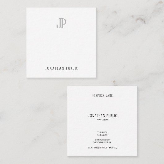 ラグジュアリーモダンモノグラムエレガントミニマルテンプレート スクエア名刺 (正面/裏面)