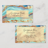 ラグジュアリーモダン抽象芸術フェイクアゲートマーブルティール（緑がかった色）金ゴールド 名刺 (正面/裏面)