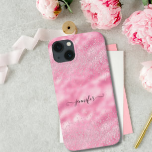 ラグジュアリーモダン赤面ピンクシックグラムダイヤきらきら光るモンド iPhone 13ケース